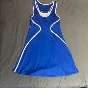 Blue and White Sleeveless Mini Dress